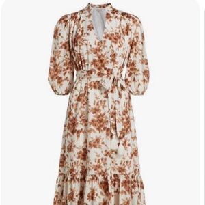 Elegant Floral Maxi Dress in Brown and Cream